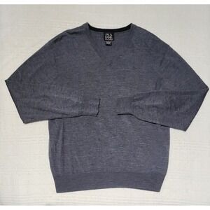 Jos A Bank Signature Collection Mens Charcoal Merino Wool V Neck Sweater L